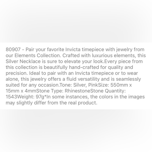 Invicta Elements Unisex Silver & Pink Crystal Cuban Link Drip Chain Necklace NWT - Picture 3 of 3